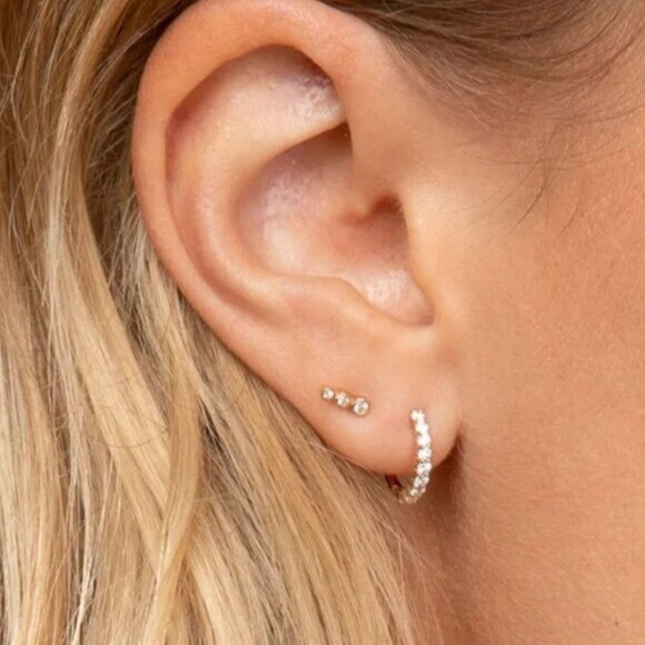 CUTE Climber Stud Earrings Cubic Zirconia Bezel 14K Gold Plated Hypoallergenic - Picture 7 of 13